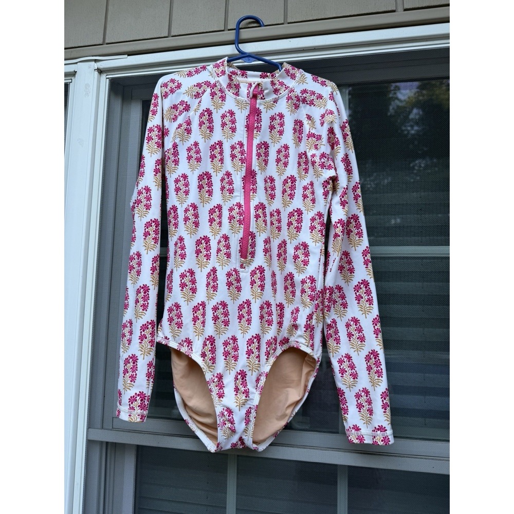 Crewcuts Girls Pink floral Long Sleeve Rash Guard Swimsuit UPF 50+ Size 12